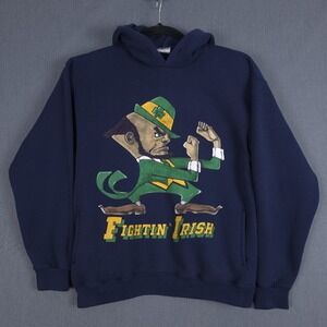 Vintage 20/20 Sport Notre Dame Fighting Irish Hoodie Size Large Blue Sweatshirt